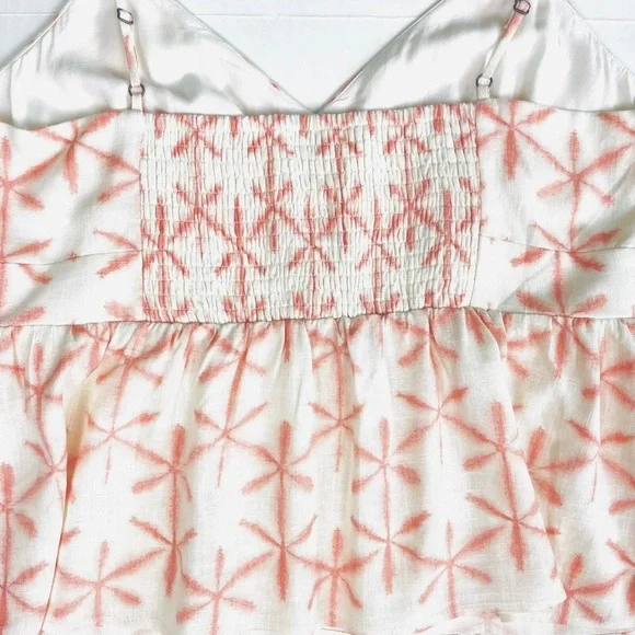 Loft Cami Tank Top Large Petite Linen Blend Cream Pink Stars Boho Baby Doll NWT - Picture 3 of 10